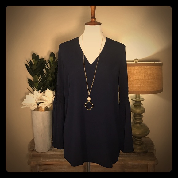 Michael Kors Tops - Michael Kors navy blouse w smocked bell sleeves S